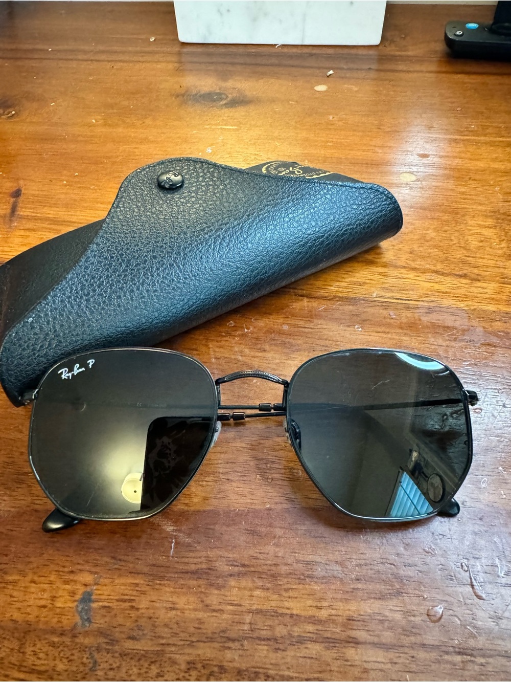Ray-Ban Black Hexagonal Polarized Sunglasses